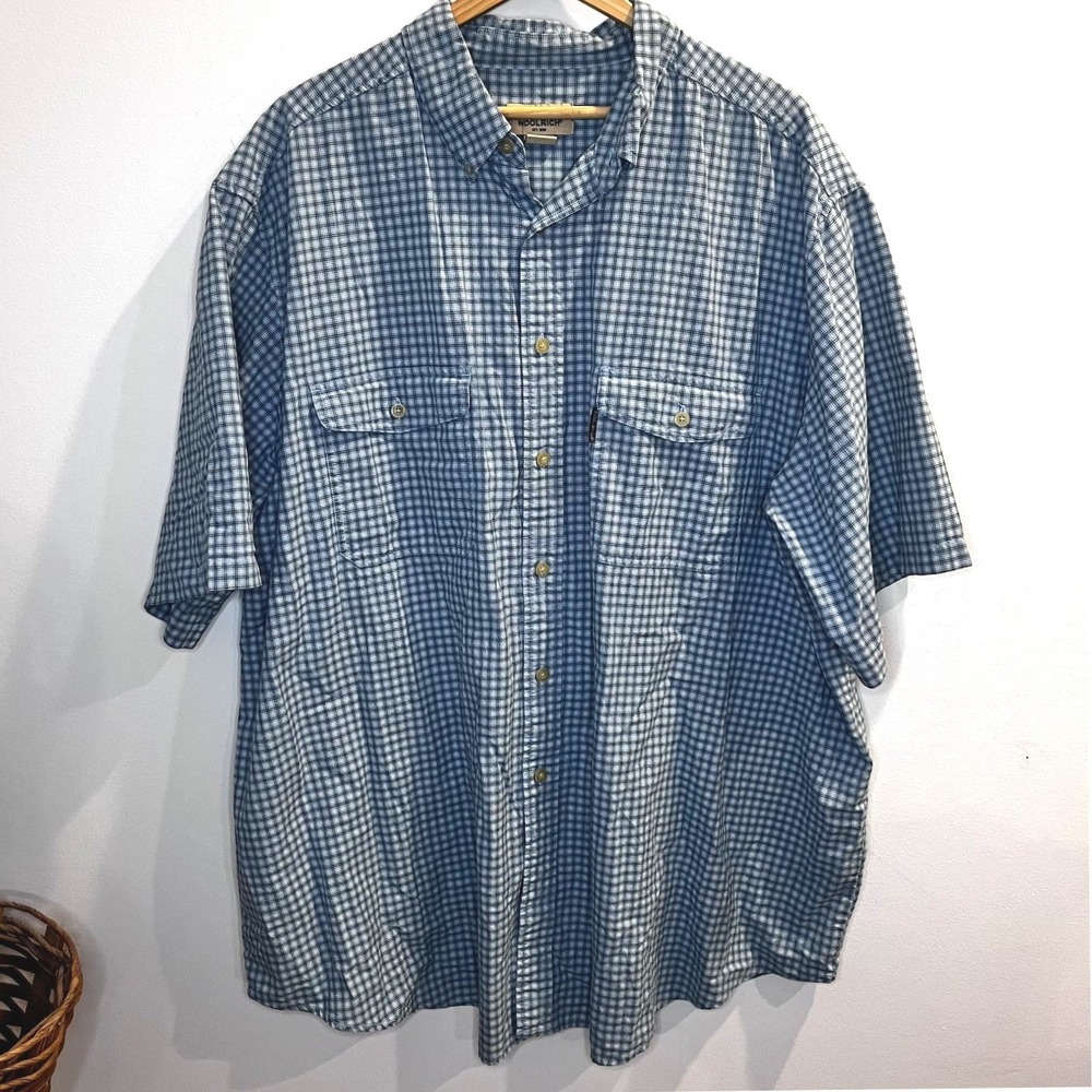 Woolrich Shirt Mens 2XLT Blue Plaid Day Break 100% Cotton Button Up Workwear